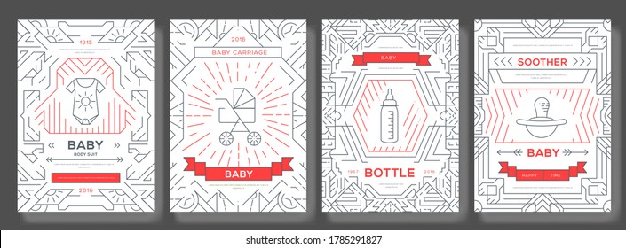 Elements outline invitation concept background. Layout quality modern pages. breastfeeding thin line brochure cards set. Child template of flyear, magazines, posters, book cover, banners. 