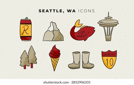 Elements pack featuring various illustrated Seattle elements.