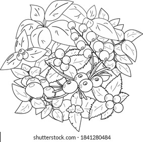 Elemente für С Färberseite: Rundrahmen von Blättern und Beeren