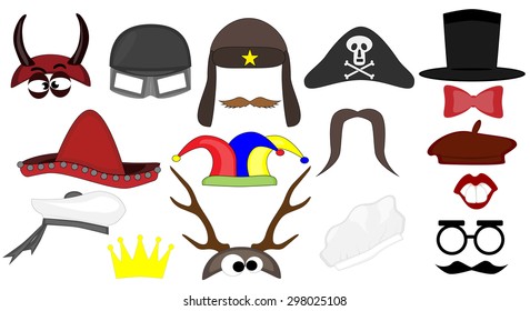 Elements for party props. Mask. Photo booth and scrapbooking vector set. 