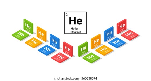 Elements in the Periodic Table Helium 3D Isometric Style Vector Illustration