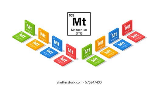 Elements in the Periodic Table Meitnerium 3D Isometric Style Vector Illustration