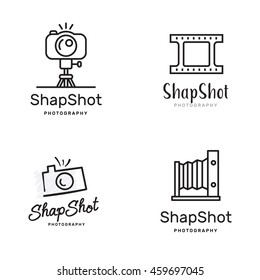 Elements for photographer logos. Emblems for camerist.  Modern line art style set. 
