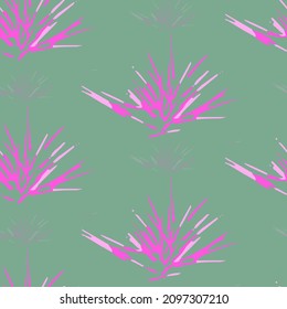 Elements of pink and white on a green background, vector pattern suitable for textiles, fabric, paper