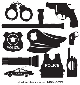 Elements Of The Police Equipment Vector Icons