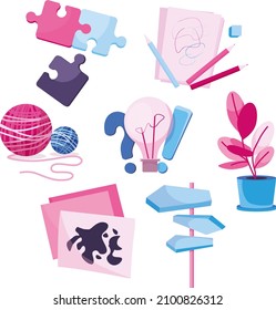 Elementos de la terapia psicológica. Ilustraciones para un sitio web con imágenes simples. Cita con un psicólogo