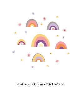 Elements of rainbow and flowers. Created in cute colors. Perfect for posters in the childrens room.