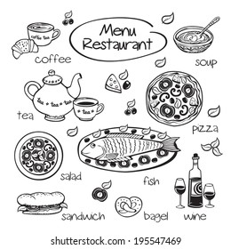 Elements for restaurant menu. Black and white. Vector illustration.