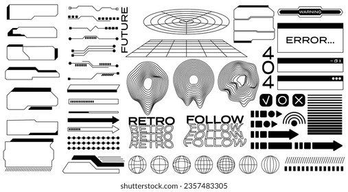 Elementos de geometría retrofuturista. Formas vectoriales de 2k.