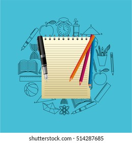 elements school notebook pen color icons vector illustration eps 10