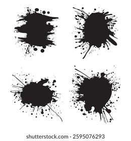 Elements Set of Black Abstract Ink Stain Paint Water Fluid Liquid Splash Background