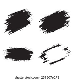 Elements Set of Black Abstract Wide Rustic Rough Brush Strokes
