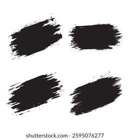 Elements Set of Black Abstract Wide Rustic Rough Brush Strokes