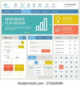 Elements set for the responsive web site. Flat design.