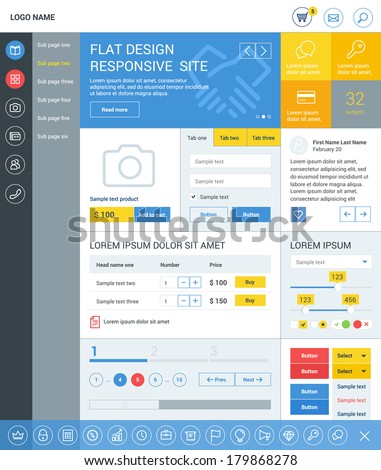 Elements set for the responsive web site. Flat design.