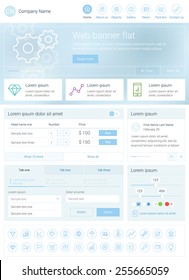 Elements set for the responsive website. Flat design. Web template