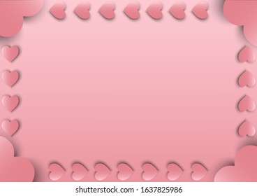 Elements in shape of heart on pink background, card festival love, sweethearts, greeting card design background.