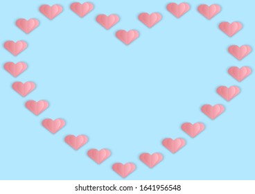 Elements in shape of heart on pink background, card festival love, sweethearts, greeting card design background.