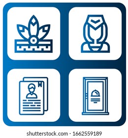 elements simple icons set. Contains such icons as Native american, Flight attendant, Resume, Door, can be used for web, mobile and logo