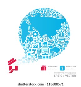 Elements are small icons business make in world shape concept world shopping.Vector illustration.