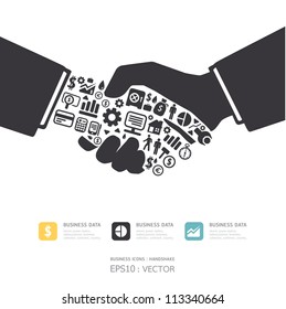 Elements are small icons Finance make in active businessman handshake shape.Vector illustration. concept