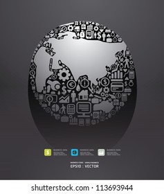 Elements are small icons Finance make in world shape concept world business.Vector illustration.black color