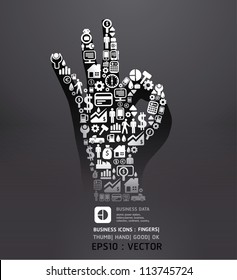 Elements are small icons Finance make in fingers shape ok .Vector illustration.black color