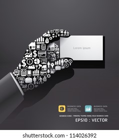 Elements are small icons Finance make in hand hold business card shape .Vector illustration.