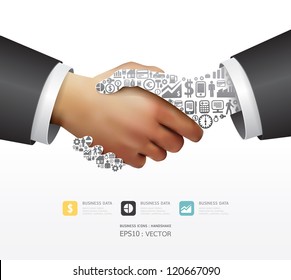 Elements are small icons Finance make in active businessman handshake shape.Vector illustration. concept