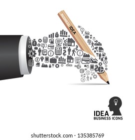 Elements are small icons Finance make in active businessman hand with pencil shape.Vector illustration. concept