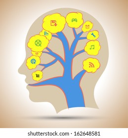 Elements are small icons Finance make in man think with light bulb concept .Vector illustration. / use for business concept / brochure / advertising object / education element.