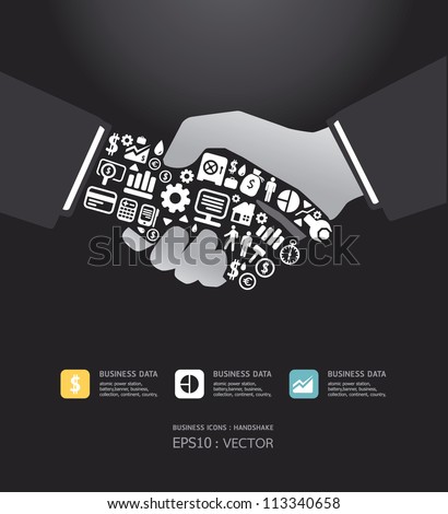 Elements are small icons Finance make in active businessman handshake shape.Vector illustration.