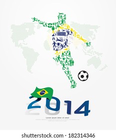 Elements Small Icons Soccer Player Shape on Flag of Brazil 2014.Vector Illustration