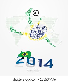 Elements Small Icons Soccer Player Shape on Flag of Brazil 2014.Vector Illustration