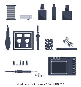 Elements for soldering, including a soldering iron, solder