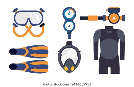Elements for spearfishing diving underwater protective sea diver equipment vector professional hunte