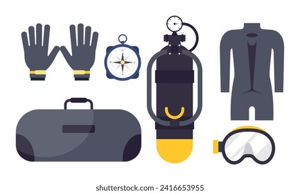 Elementos para la pesca con palangre submarinismo material de buceo marino protector vectores caza profesional