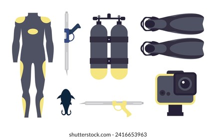 Elemente für die Speerfischerei von Unterwasser-Taucherausrüstungen Vektorgrafik-Jagd