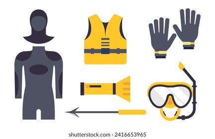 Elements for spearfishing diving underwater protective sea diver equipment vector professional hunte