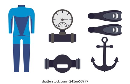 Elements for spearfishing diving underwater protective sea diver equipment vector professional hunte