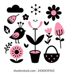 Elements of Spring icons on white background