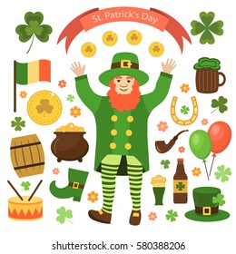 Elements of St. Patrick's Day. Flat style. Vector illustration.