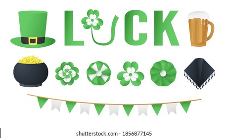 Elements for St. Patrick's Day. Vector illustration is designed in 3D paper cut and craft style.