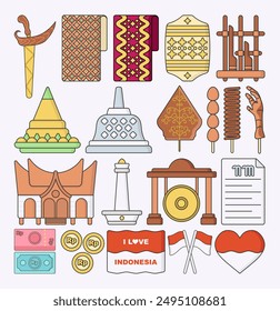 Elements stock icon of indonesia travel, landmarks, tourism, and traditional culture