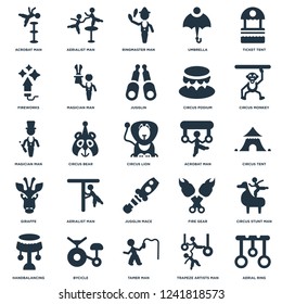 Elements Such As Aerial Ring, Circus Tent, Monkey, Aerialist man, Handbalancing, Magician Fire Gear, man icon vector illustration on white background. Universal 25 icons set.
