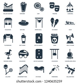 Elements Such As Balloon dog, Roll o plane, Duck, Popcorn, Lollipop, Hot Childhood, Playground icon vector illustration on white background. Universal 25 icons set.