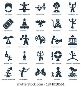 Elements Such As Carousel, Big Bow, Fire eater man, Swing, Hoop man icon vector illustration on white background. Universal 25 icons set.