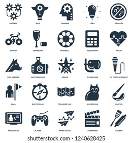 Elements Such As Cooker, TV Correspondent, Heart, Idea, Announcer, Sommelier, Ailurophile, Dog Breeder icon vector illustration on white background. Universal 25 icons set.