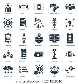 Elements Such As Crowdfunding, Deal, Goal, Growth, Idea, Money, Community, Bank icon vector illustration on white background. Universal 25 icons set.