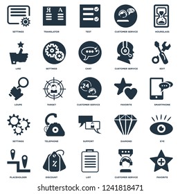 Elements Such As Favorite, Smartphone, Edit, Translator, Placeholder, Settings, Diamond, Loupe icon vector illustration on white background. Universal 25 icons set.